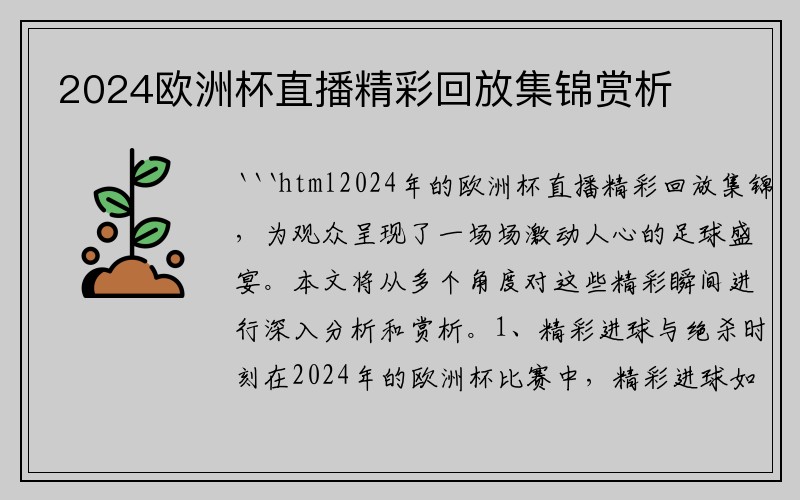 2024欧洲杯直播精彩回放集锦赏析